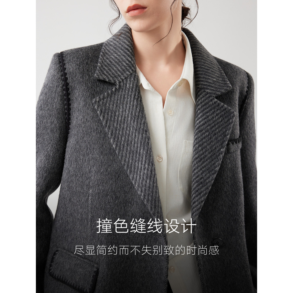 ELLE绵羊毛骆驼绒廓形毛呢西装外套女2025冬季新款高级感宽松西服,淘宝优惠券,粉丝福利购,淘宝优惠卷