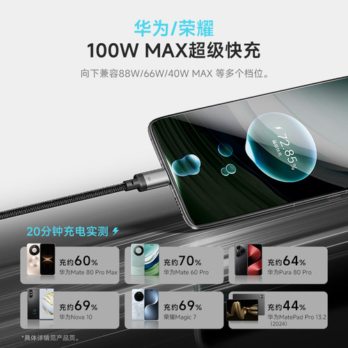 CUKTECH酷态科CP编织6A数据线车载100W超级快充Type-C安卓mate70器Pura70pro适用于华为荣耀小米充电线usb - 图0
