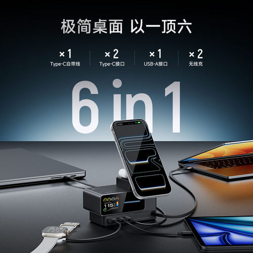 【专属】CUKTECH酷态科15号超级电能站140W电脑手机6合1多功能桌面充电器氮化镓快充多口PD插头笔记本 - 图1