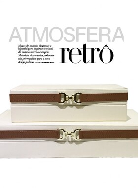 现代简约欧式皮带金o属扣首饰盒欧式美式样板房饰品奶白色盒子摆