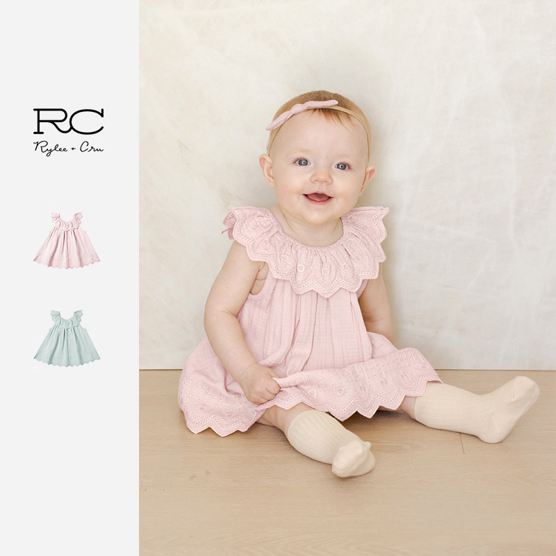 Ryleecru童装商场同款女童甜美气质花边领连衣裙女宝裙子纯色裙子,淘宝优惠券,粉丝福利购,淘宝优惠卷