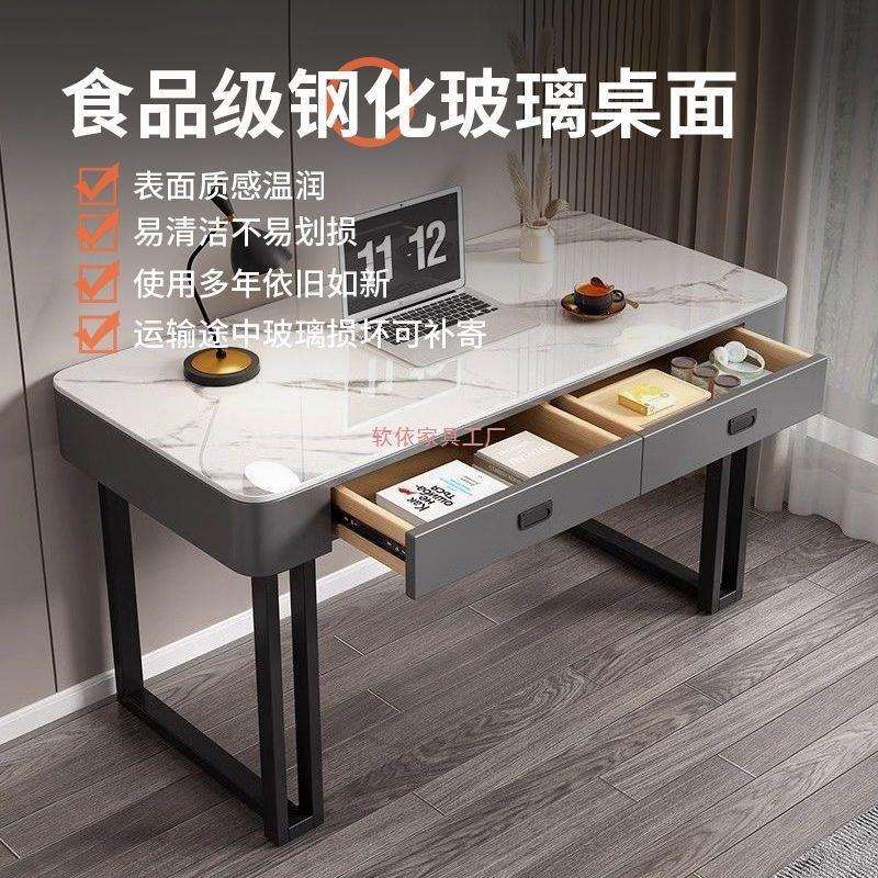 电脑桌台式家用学习桌意式轻奢办公桌简约卧室梳妆台一体学生书桌 - 图2