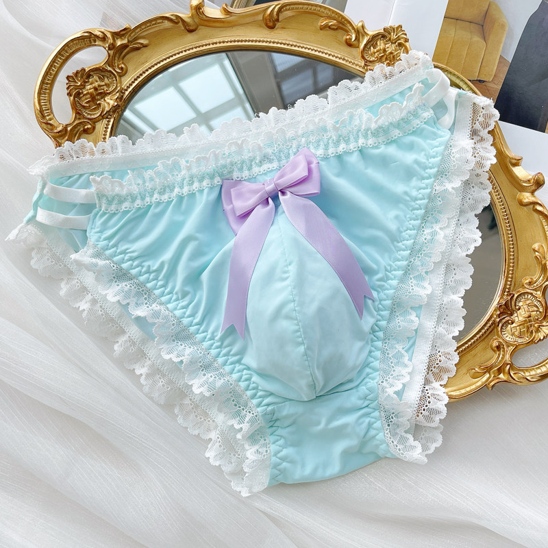 冰丝透气男士内裤蕾丝拼接性感三角裤女性化男款短裤头舒适有囊袋,淘宝优惠券,粉丝福利购,淘宝优惠卷