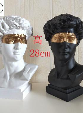 28cm小卫大卫蒙眼艺术头像树脂仿石膏雕像桌面欧式风雕塑抽象摆件