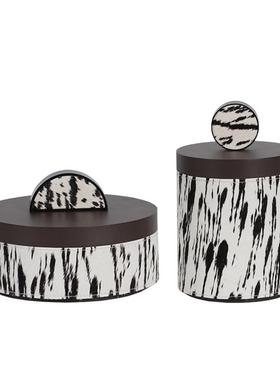 现代意式极简木质马毛装饰罐储物盒摆件茶室书房桌面家居装饰摆件