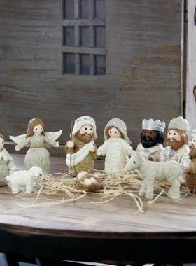 欧式圣诞节马槽人物组合摆件家居客厅橱窗轻奢装饰品聚会拍照道具