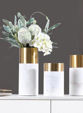 北欧简约轻奢金属圈大理石花器花瓶家居客厅样板间别墅花艺摆件