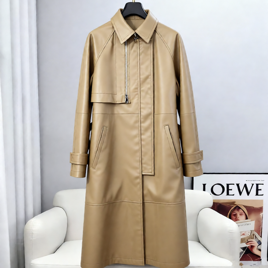 馨菲法式复古皮质拼接长款皮衣(配腰带)61181,淘宝优惠券,粉丝福利购,淘宝优惠卷