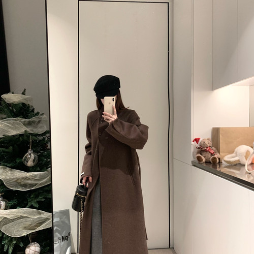 馨菲长款版型巨好显瘦款羊毛外套(配腰绳)（含100澳毛）120308w10 - 图0