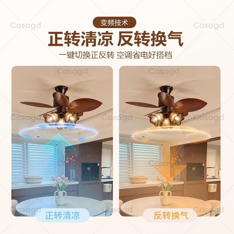 美式复古卧室风扇灯南洋风房间一能中古餐厅灯casa体吸顶吊扇灯智 - 图3