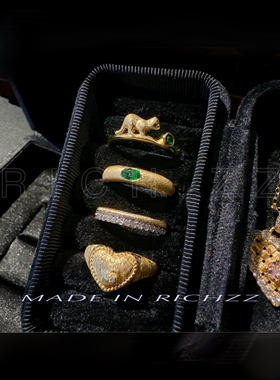 RICHZZ 古法金掐丝镶锆石心形开口拉丝戒指轻奢高级感指环情侣