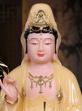 汉白玉家用坐莲观音佛像娑婆三圣