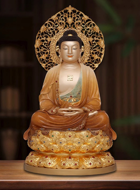 纯铜全堂佛娑婆三圣佛像家用佛堂