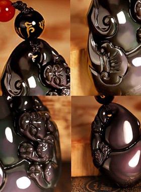 普陀山2026本命马年黑曜石貔貅项链男女款情侣吊坠金曜石送家人