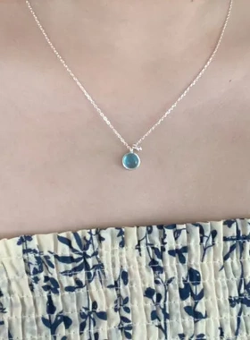 小众高级极简水晶网红轻奢项链小清新锁骨链2023女蓝色百搭风新款