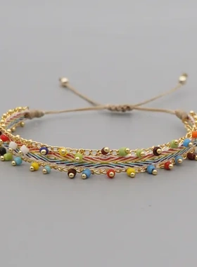 复古手工链条手工手链尼泊尔民族彩色钉珠织带波西米欧美编织