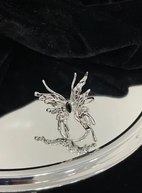 开口女蝴蝶个性网红戒指黑锆石潮设计师ins高级冷淡风小众食指戒