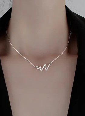 女波浪心跳螺旋S925项链冷淡风纯银INS项饰品锁骨链潮心电图立体