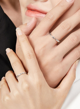 璀璨镶钻莫比乌斯爱恋对戒异地情人节礼物开口锆石扭环食指戒指