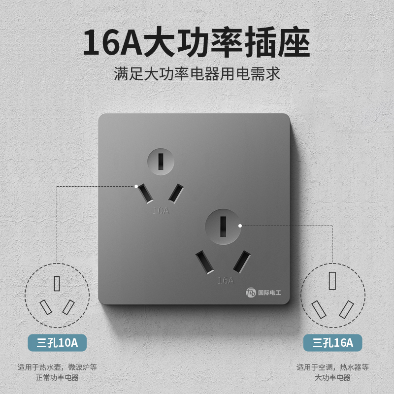 国际电工六孔插座86空调热水器大功率16安错位双三孔10A插座面板 - 图0