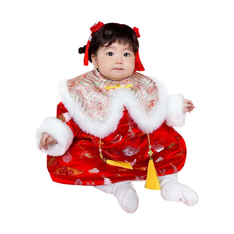 周岁女宝宝礼服冬天中式旗袍唐装女童抓周服裙子中国风加绒公主裙