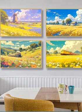 宫崎骏装饰画蓝天白云风景治愈系儿童房挂画小众清新民宿酒店壁画