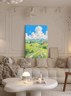 宫崎骏奶油风客厅玄关装饰画治愈绿色风景挂画餐厅咖啡厅氛围摆画