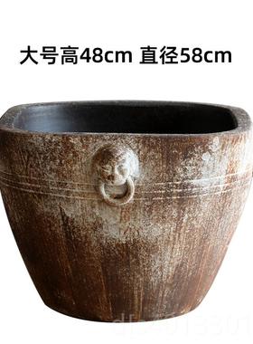 高档盆复陶瓷仿古大缸粗陶缸手工圆坛方水大花鱼缸古落地摆件庭院