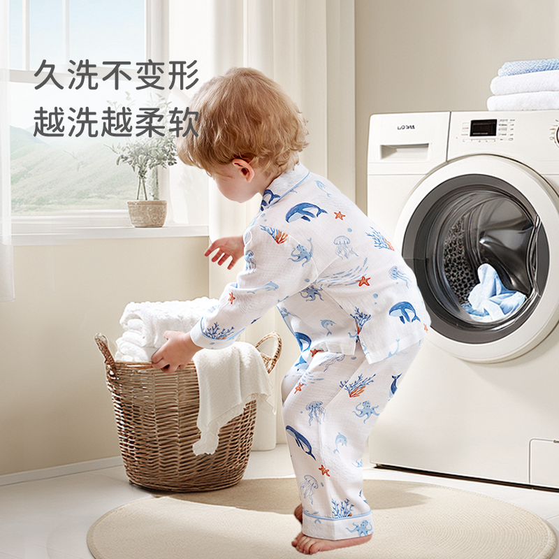 ibaby儿童长袖睡衣恒温纱布家居服套装男女秋衣秋裤抗菌内衣 - 图2