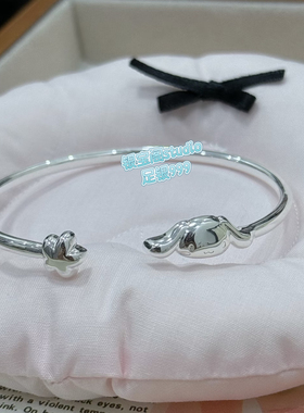 足银999三丽鸥美乐蒂kitty蝴蝶结大耳狗爱心亮面开口纯银手镯送礼