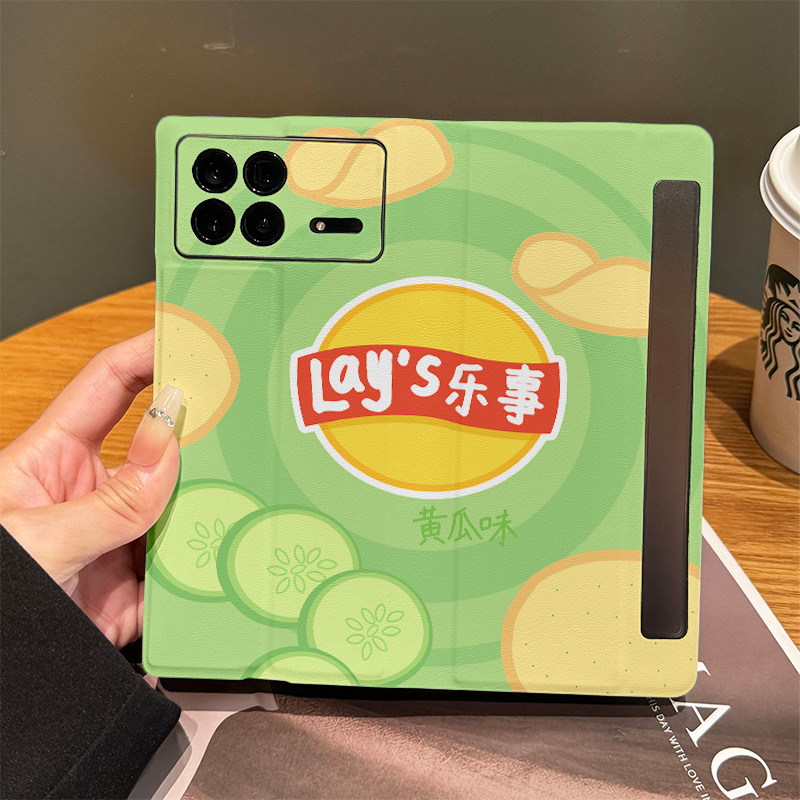 拾壳适用小米mixfold4手机壳新款乐事薯片黄瓜味mixfold3折叠屏MIX4防摔保护套fold创意小众fold3女翻盖皮套 - 图3