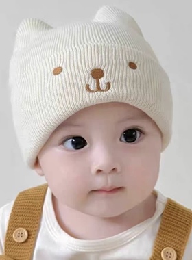 婴儿帽子秋冬季新生婴幼儿男童女宝宝针织毛线套头帽胎帽小月龄