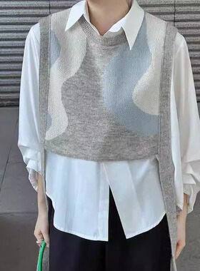 设计感小众撞色针织披肩马甲上衣