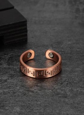 高级纯红铜戒指男女同款紫铜实心铜指环磁疗缓解疲劳戒子男士戒指