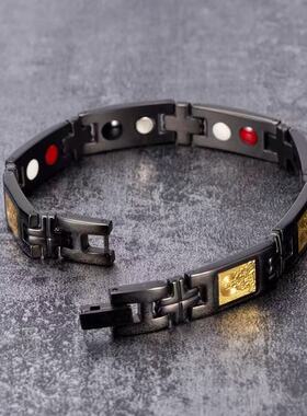 高级钛钢男士手链观音链镶嵌金箔纸磁疗缓解疲劳防辐射饰品可调节