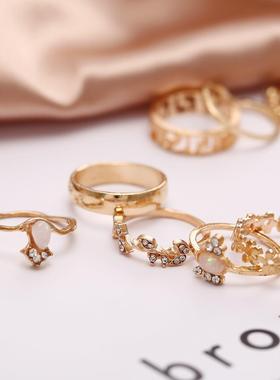 finger rings wome 15pcs set复古金币十字架花纹镶钻戒指15件套