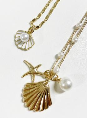 Pearl Chain Shell Necklace跨境新款海星贝壳珍珠炼锁骨炼项炼女