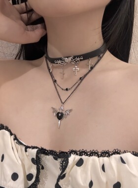 酷感十字恶魔心多层choker项圈