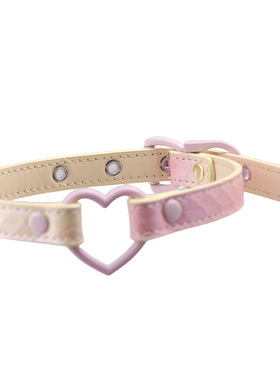 粉色渐变蛇皮真皮爱心项圈PUPPY