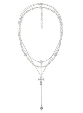 暗黑哥特复古十字架珍珠锁骨链