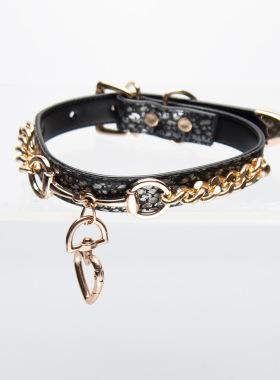 黑蛇纹爱心锁双层choker项圈