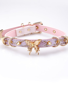 高级感蝴蝶铆钉闪粉皮质项圈