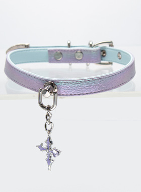 Y2K甜酷镭射幻紫十字爱心项圈