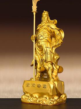 黄铜关公摆件全铜立刀背剑关帝关羽铜像家用大号店铺开业武财神爷