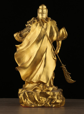 黄铜关公财神像铜提刀关公战袍关公家居公司开业供奉工艺品摆件