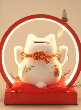 招财猫灯圈大号摆件电动摇手收银台家居店铺开业创意礼品陶瓷摆件