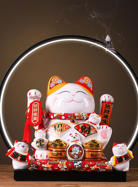 招财猫灯圈大号摆件电动摇手收银台家居店铺开业创意礼品陶瓷摆件