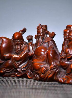 旧藏小叶黄杨木雕刻福禄寿复古文玩笔架工艺品家具装饰摆件