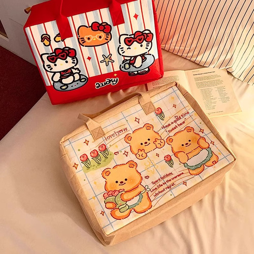 卡通kt旅游收纳大容量手提袋旅行李包带拉链轻便可套拉杆箱毛毡包 - 图0