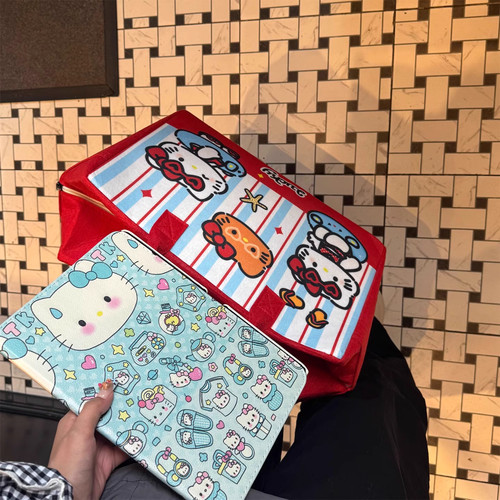 卡通kt旅游收纳大容量手提袋旅行李包带拉链轻便可套拉杆箱毛毡包 - 图3